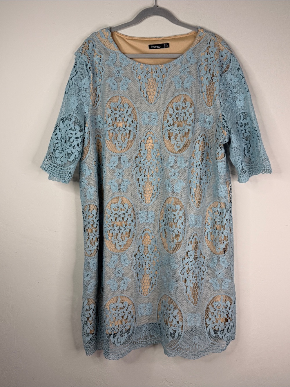 Boohoo Light Blue Crochet Lace Overlay Mini Dress Plus Size US 18